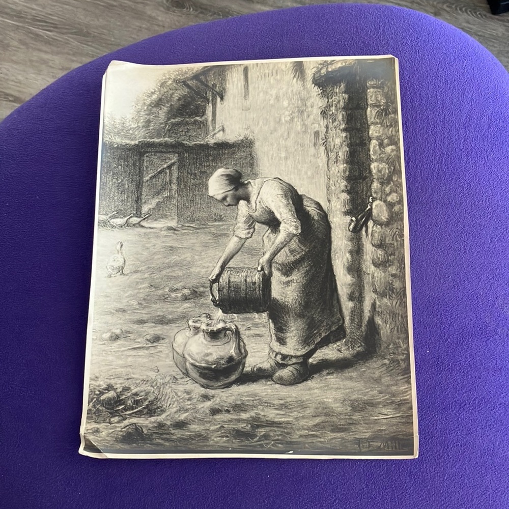 Vintage European Museum Print After J.F. Millet “Woman at the Well” c.1930s–50s